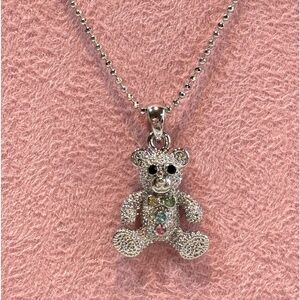Silver Teddy Bear Charm‎ Pendant Necklace